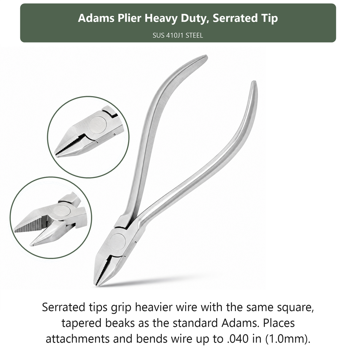 Adams Plier Heavy Duty Serrated Tip, dental instrument by InstruDental