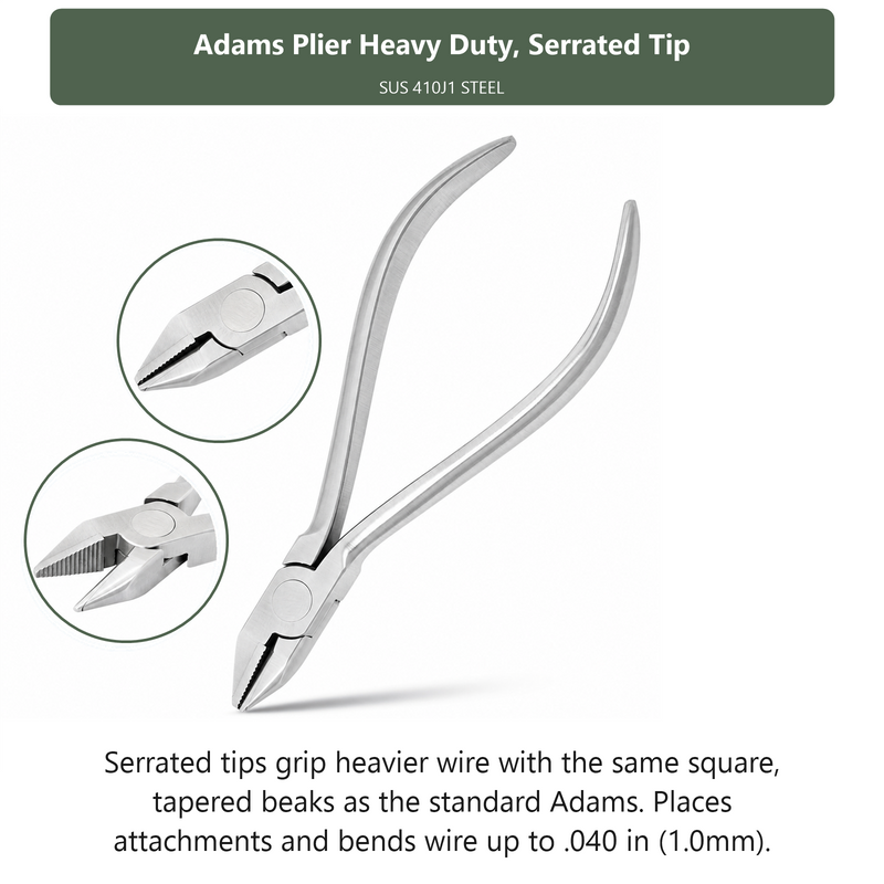 Adams Plier Heavy Duty Serrated Tip, dental instrument by InstruDental