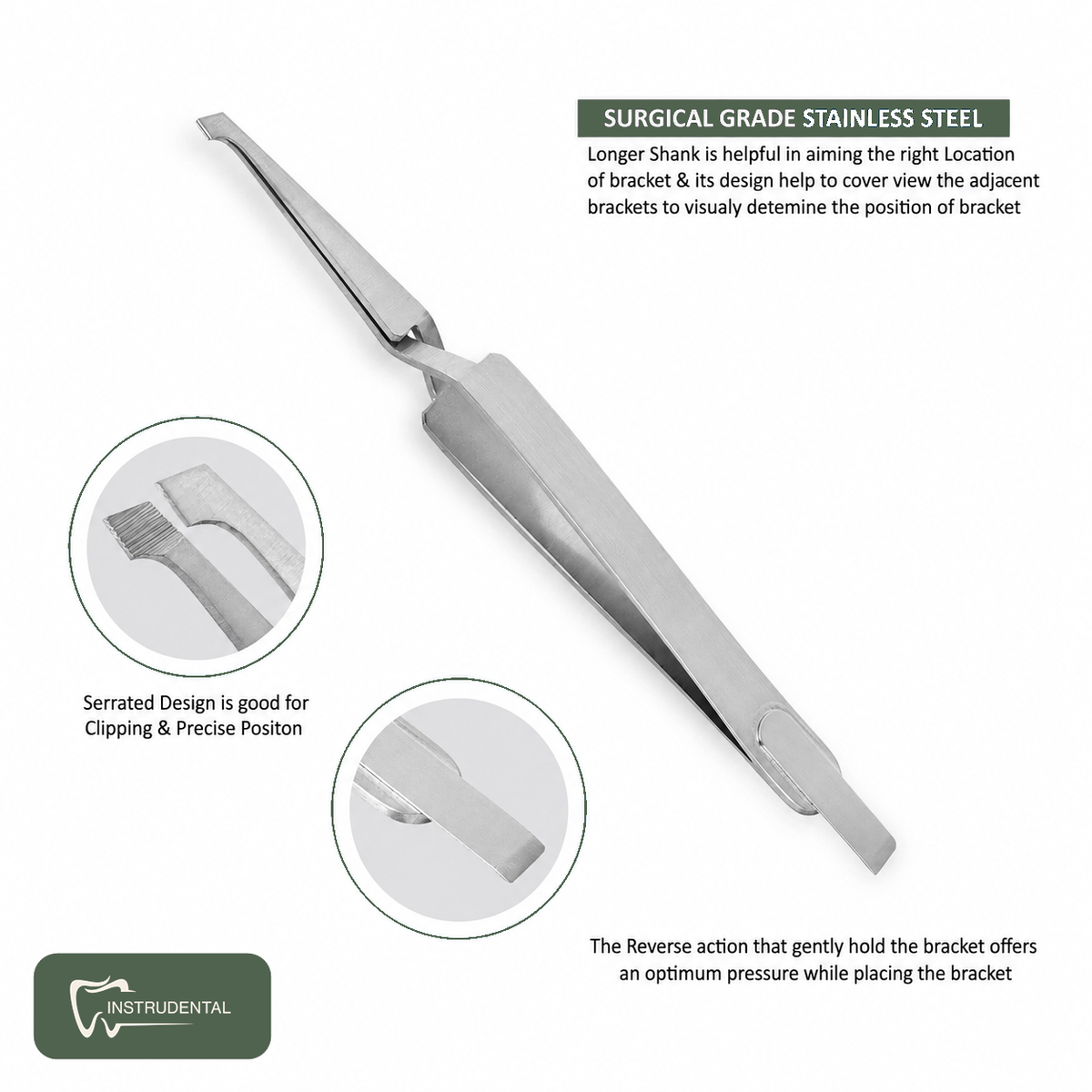 Direct Bond Bracket Tweezer with Blade 13.5cm, dental instrument by InstruDental