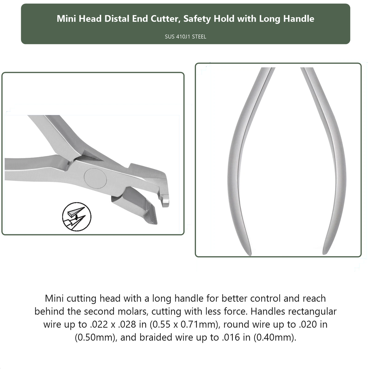 Mini Head Distal End Cutter Safety Hold with Long Handle, dental instrument by InstruDental