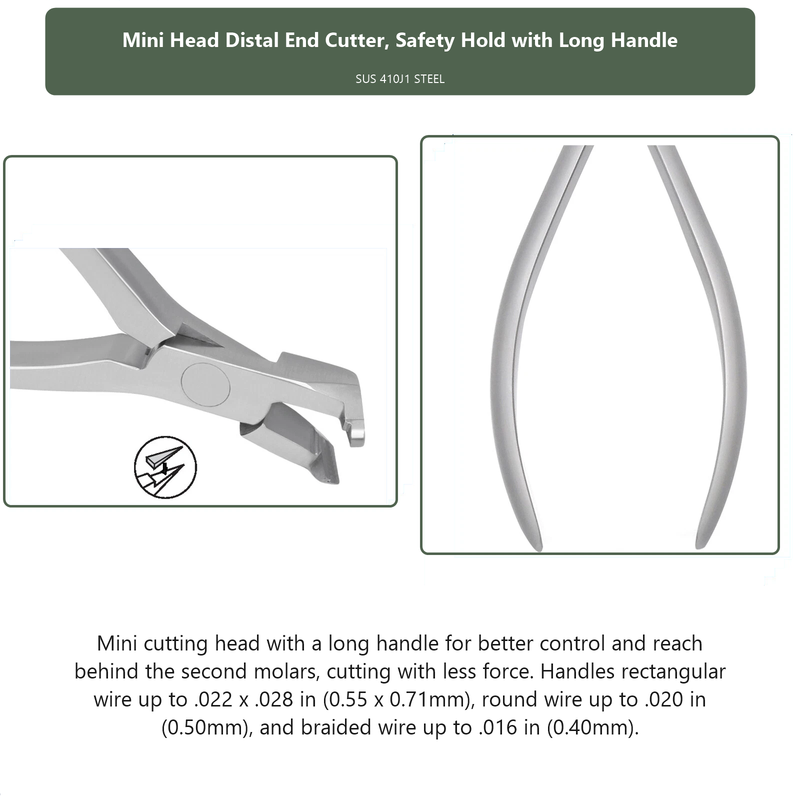 Mini Head Distal End Cutter Safety Hold with Long Handle, dental instrument by InstruDental
