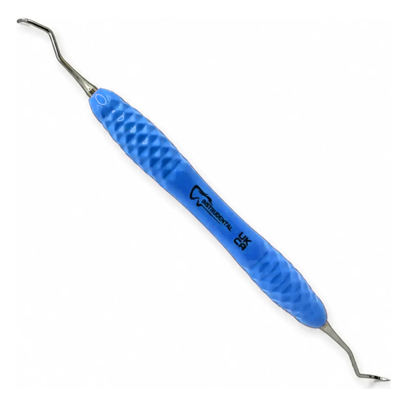 Posterior sickle scaler 204S with light blue silicone handle