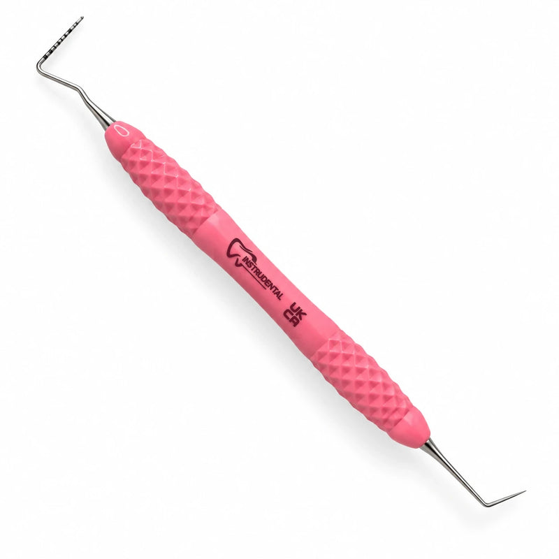 UNC-15 probe and No. 6 explorer with pink silicone handle